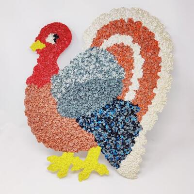 VINTAGE MELTED PLASTIC POPCORN THANKSGIVING TURKEY