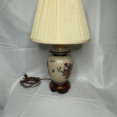 Vintage Asian Ginger Jar Lamp and Silk Shade with Asian Finial