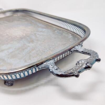 BEAUTIFUL VINTAGE ETCHED SILVERPLATE FOOTED SERVING TRAY
