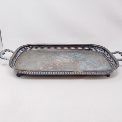 BEAUTIFUL VINTAGE ETCHED SILVERPLATE FOOTED SERVING TRAY