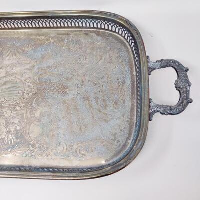 BEAUTIFUL VINTAGE ETCHED SILVERPLATE FOOTED SERVING TRAY
