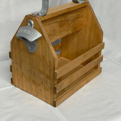 Wood soda holder with opener on side
