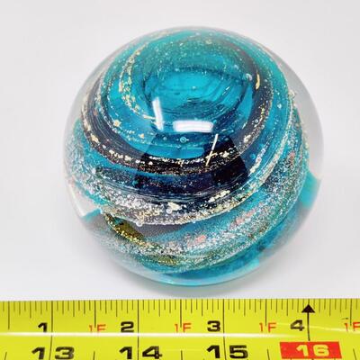 GORGEOUS NOUROT SIGNED CELESTIAL SPIRAL VORTEX ROUND PAPERWEIGHT ZW-09-01-JC