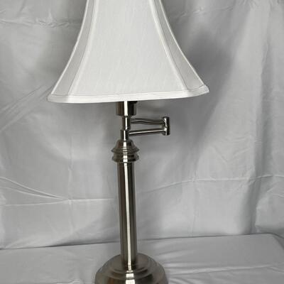 Satin nickel swing arm Lamp white shade