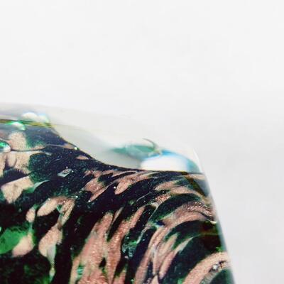 BEAUTIFUL CLEAR GLASS AND EARTHY GREEN SWIRL EGG PAPERWEIGHT