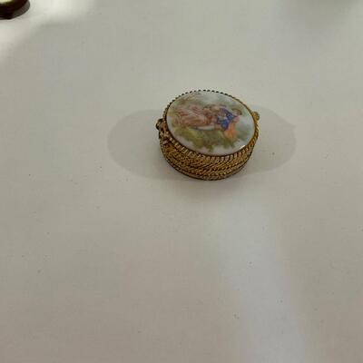 3 trinket boxes and 1 miniature crewel topped seat