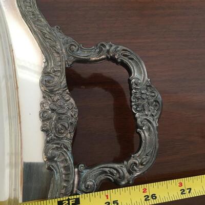 Silver plate tray with handles.