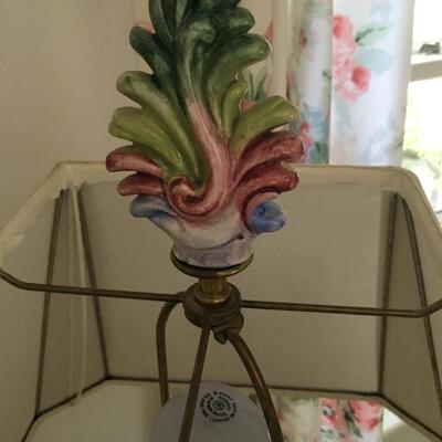 Floral print ceramic lamp.
