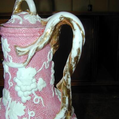 Pink Parian Pitcher or Jug With Lid