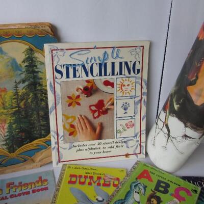 Lot of Misc Child's Books, Dino Clings, Scrapbook, Stenciling Booklet