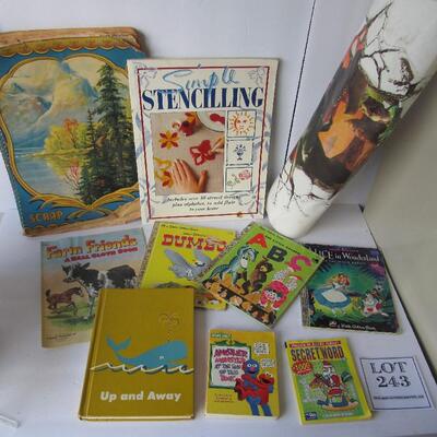 Lot of Misc Child's Books, Dino Clings, Scrapbook, Stenciling Booklet