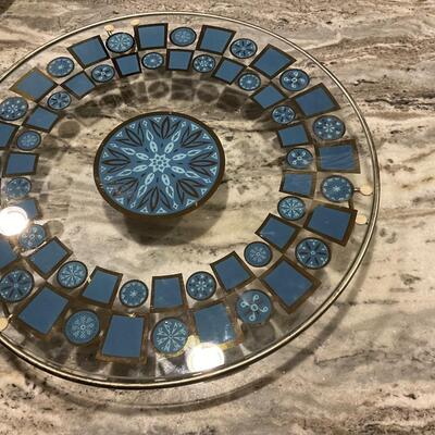 MCM Culver Glass Carnival 22k Tray  or cake plate