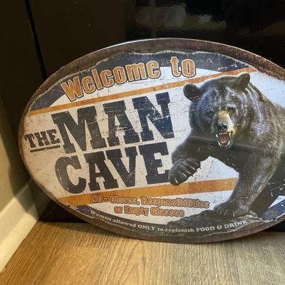 RIVERS EDGE MAN CAVE BEAR TIN SIGN -12" x 17" tin sign