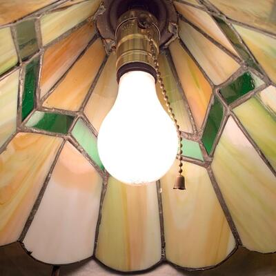 Vintage Tiffany Style Stained Glass Hanging Lamp 10â€ diameter x 9.5â€ high approx