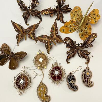 Thirteen (13) Assorted Christmas Sequence & Beaded Ornaments ~ *Butterflies