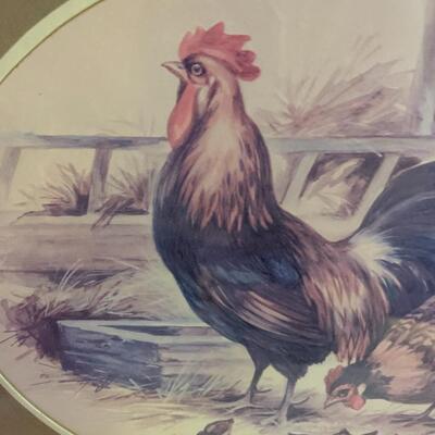 Vintage Rooster/Hen/Chicks Picture 14.5â€ wide x 12.5â€ high approx