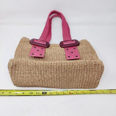 LOVELY STRAW AND PINK LEATHER HANDBAG