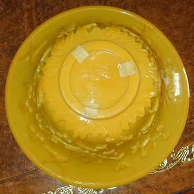 Yellow Asian Carved Peking Glass Bowl On Stand