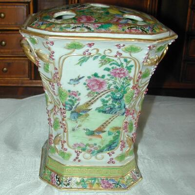Large Vintage Asian Square Potpourri Jar