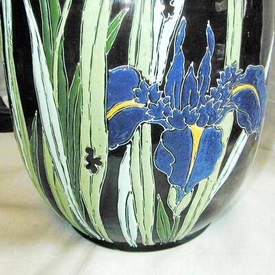 HUGE Signed Asian Pottery Vase Iris