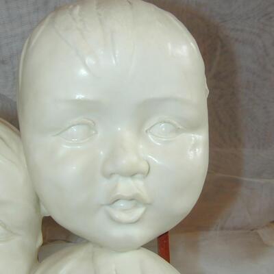 Unusual 3 Baby Child Faces Parian Sculpture