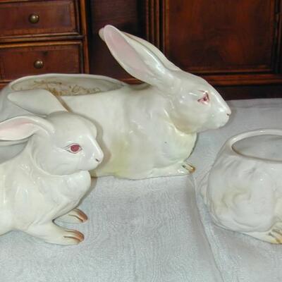 3 Vintage Rabbit Planters