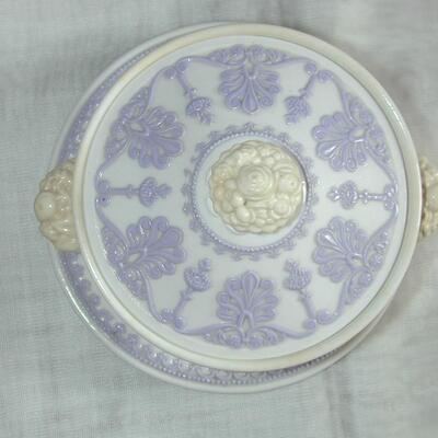 Colorful Glazed Antique Parian Lidded Bowl & Underplate