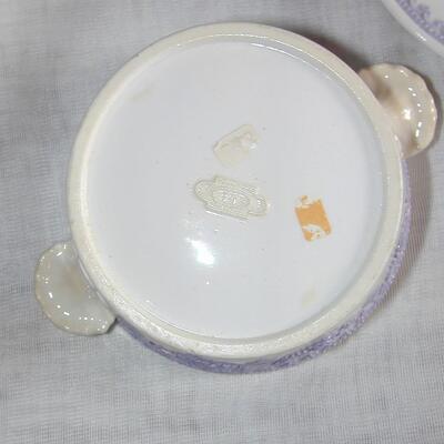 Colorful Glazed Antique Parian Lidded Bowl & Underplate