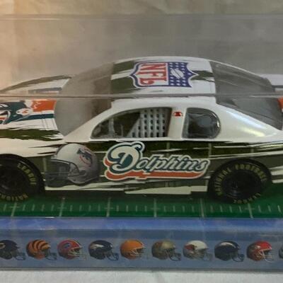 Miami Dolphins Vintage NFL Diecast Car 8â€ approx & Riddell Pocket Chrome Helmet 2â€ approx