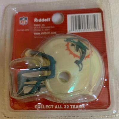 Miami Dolphins Vintage NFL Diecast Car 8â€ approx & Riddell Pocket Chrome Helmet 2â€ approx