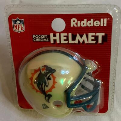 Miami Dolphins Vintage NFL Diecast Car 8â€ approx & Riddell Pocket Chrome Helmet 2â€ approx