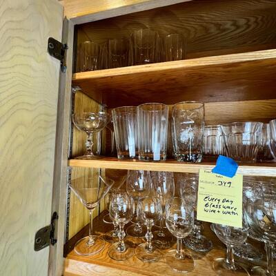 Wine, water, juice,  clear drinking glasses