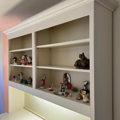 MCM white 2 piece lighted desk bookcase