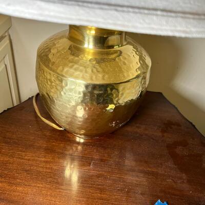 Brass table lamp with white shade