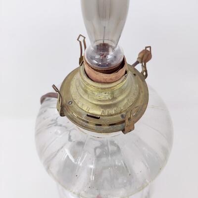 ANTIQUE QUEEN ANNE NO.2 CLEAR OIL LAMP CONVERTED TO ELECTRIC