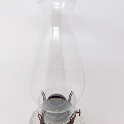 ANTIQUE QUEEN ANNE NO.2 CLEAR WAFFLED PATTERN GLASS OIL LAMP