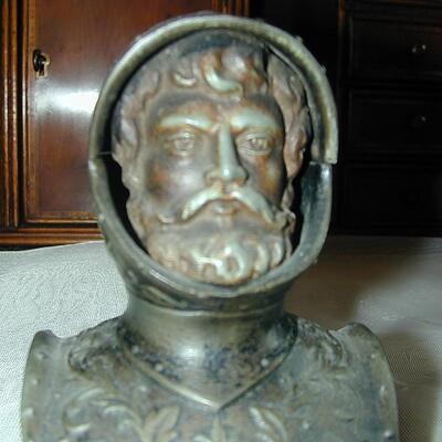 Antique Figural Cast Metal Inkwell Men's Bust - With French receipt