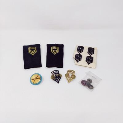 VINTAGE ARMY MILITARY CHEVRON PINS AND UNIFORM EMBELLISHMENTS