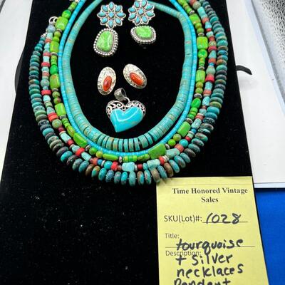 Real torquoise  and Coral heishe necklaces with SS clasps