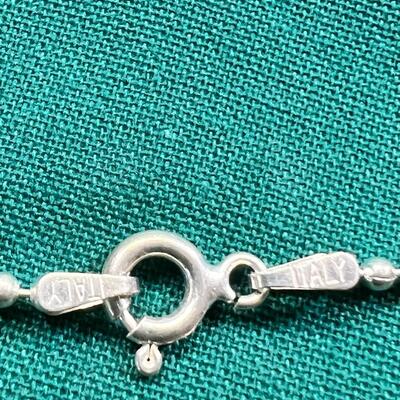 22" ball chain SS with 2 3" discs ( sterling) "Katie" and "Will"