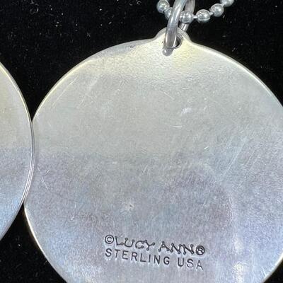 22" ball chain SS with 2 3" discs ( sterling) "Katie" and "Will"