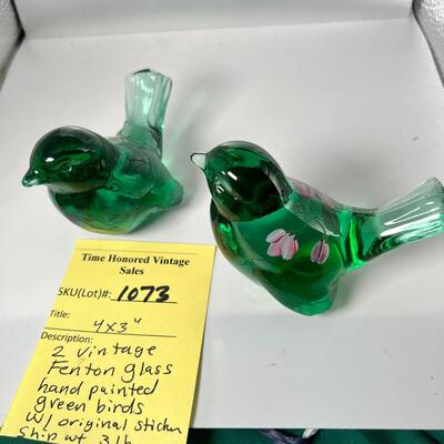 2 vintage handmade Fenton Brand glass birds