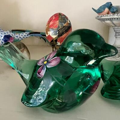 2 vintage handmade Fenton Brand glass birds