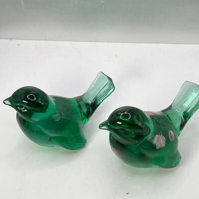 2 vintage handmade Fenton Brand glass birds