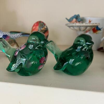 2 vintage handmade Fenton Brand glass birds