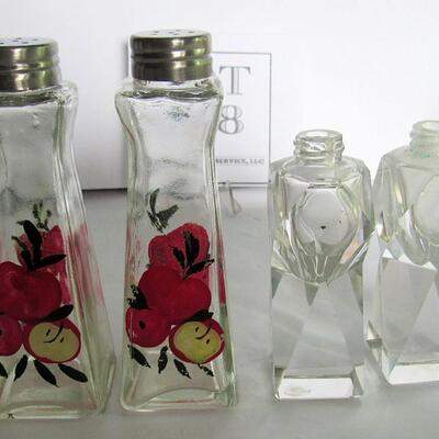 Lot of Clear Salt Shakers, One Hand Painted Set, and Metal Open Salt