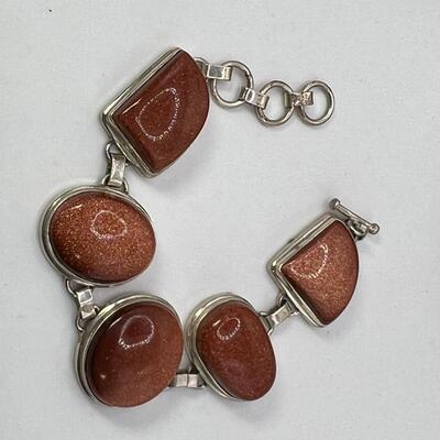Gold Stone bracelet and Orange spiney oyster shell  clip on earrings