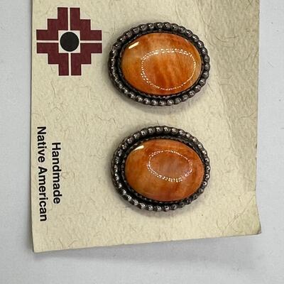Gold Stone bracelet and Orange spiney oyster shell  clip on earrings