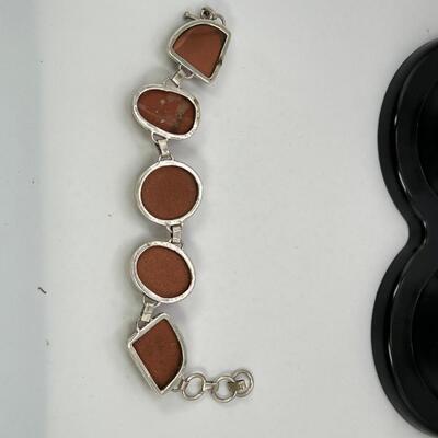Gold Stone bracelet and Orange spiney oyster shell  clip on earrings