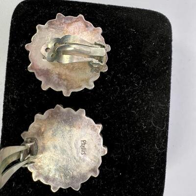 1950 Petipoint Navajo  Coral Squash Blossom SS Clip Ons